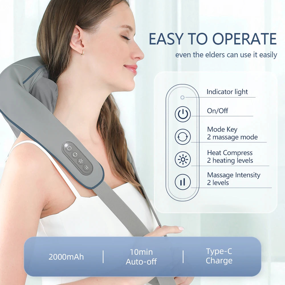 Massaggiatore Wireless per Collo e Schiena con Impasto Profondo – Wellune FlexiRelief