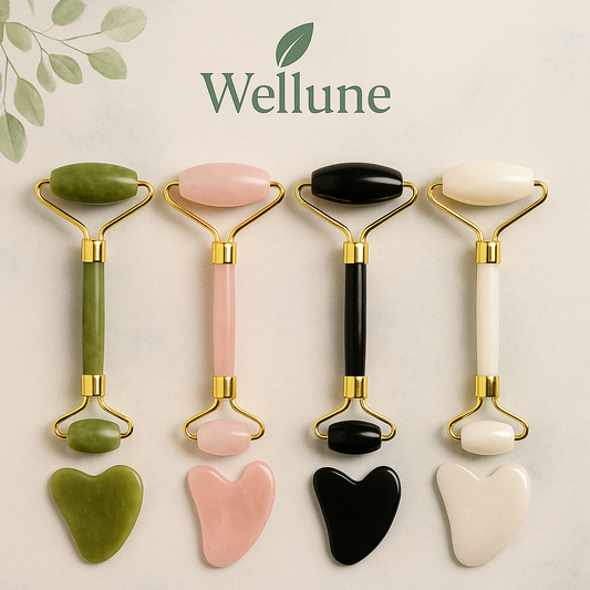 Set Massaggiatore Viso in Giada Naturale – Wellune GlowStone