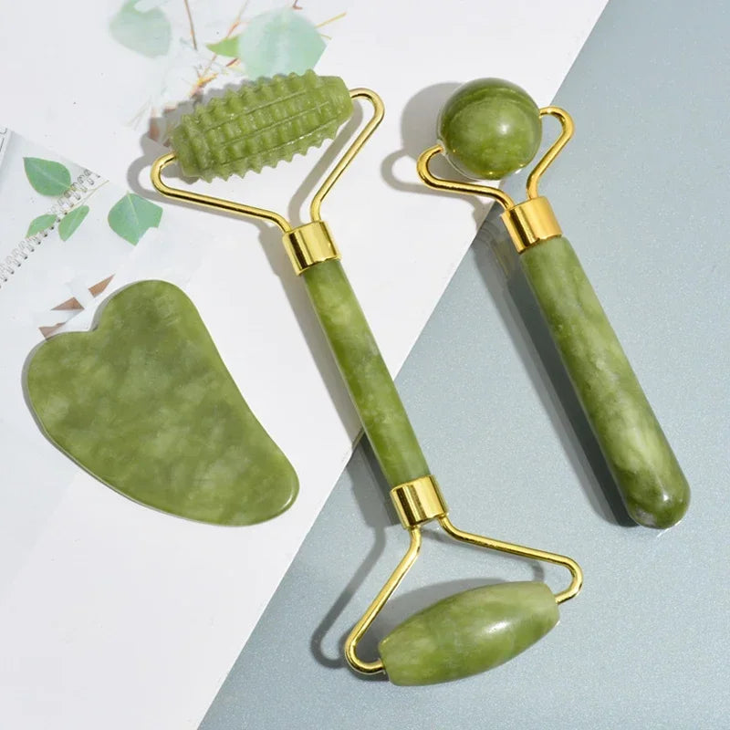 Set Massaggiatore Viso in Giada Naturale – Wellune GlowStone