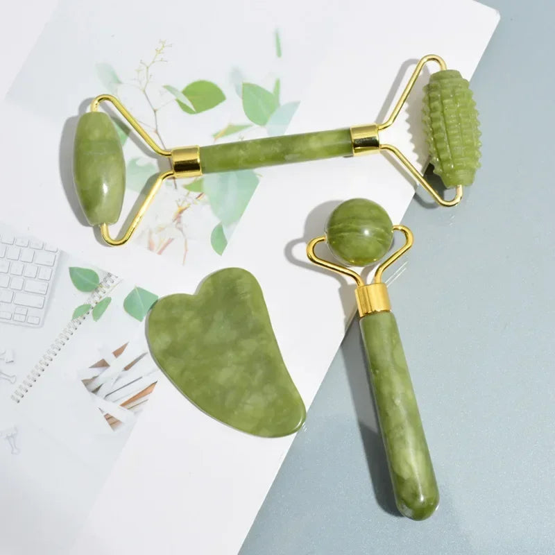 Set Massaggiatore Viso in Giada Naturale – Wellune GlowStone